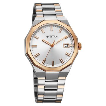 Titan Regalia Dodecagon Quartz Analog with Date Silver Dial Two Toned Stainless Steel Strap Watch For Men
