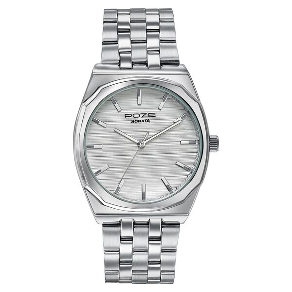 Sonata Poze Quartz Analog White Dial Silver Colour Stainless Steel Strap Watch For Men - image number 2