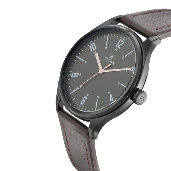 Titan Men's Minimalist Zen Watch Black: Sleek Leather Strap with Contrast Hands - image number 1