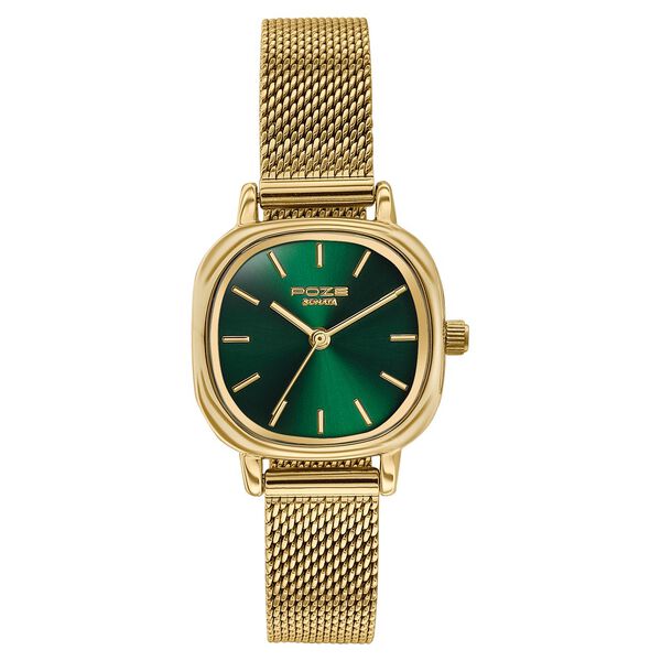 Poze By Sonata Quartz Analog Green Dial Golden Metal Strap Watch For Women - image number 1