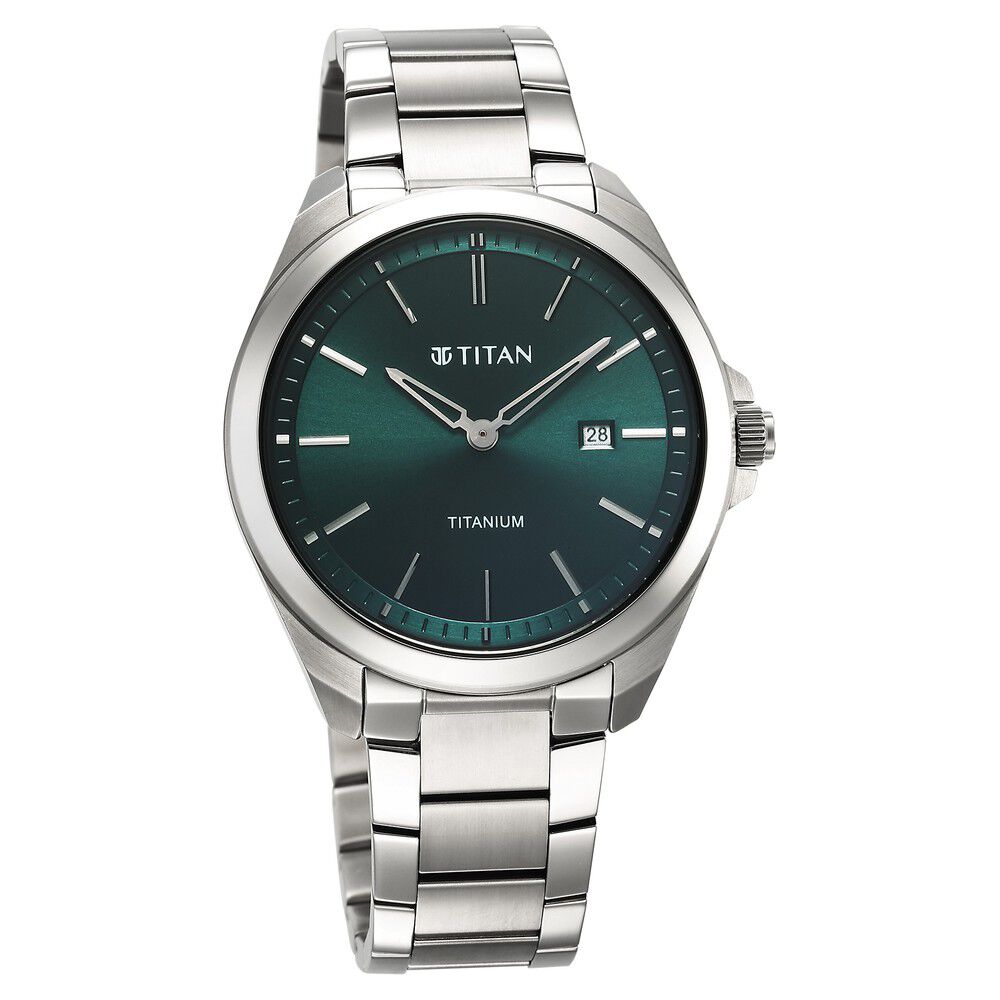 Buy Online Titan Titanium Quartz Analog Green Dial Titanium Strap Watch for Men 90177tm02 Titan