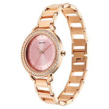 Sonata Wedding Quartz Analog Pink Dial Metal Strap Watch for Women