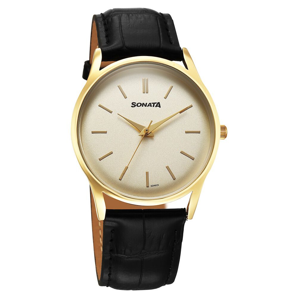Sonata Eternia Quartz Analog Golden Dial Leather Strap Watch For Men-picture-33