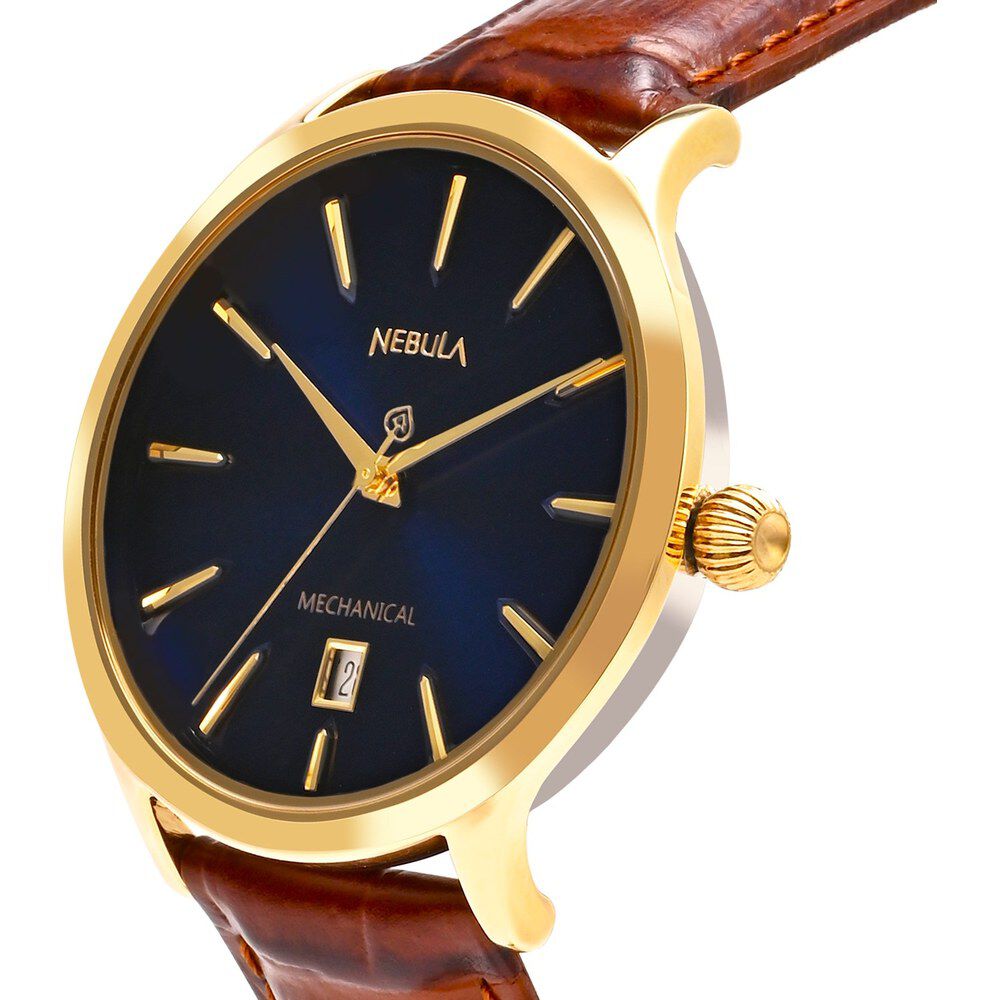 Buy Online Nebula by Titan Abhiyant Hand Wound Mechanical Analog with Date Blue Dial Leather Strap Watch for Men ns5078dl02 Titan