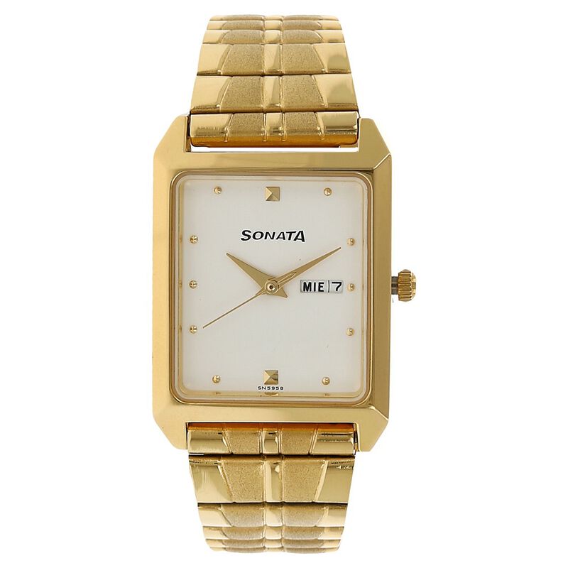 Sonata Quartz Analog White Dial Stainless Steel Strap Watch for Men