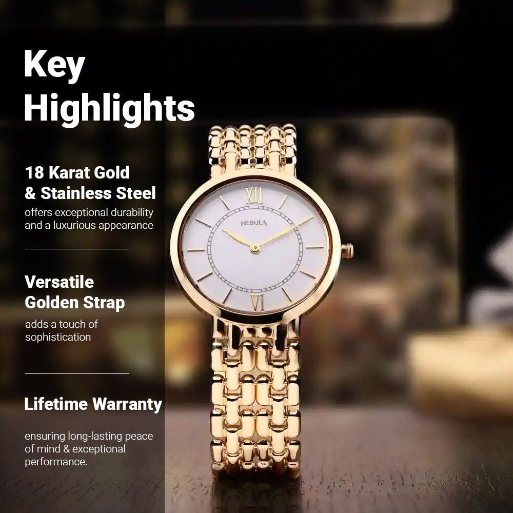 Titan Nebula Quartz Analog 18 Karat Solid Gold Watch for Men