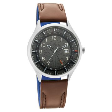 Fastrack Titanium Quartz Analog with Date Grey Dial Leather Strap Watch for Guys