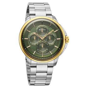 Titan Classique Four Eye Multifunction Analog with Green Dial Silver Stainless Steel Strap Watch for Men