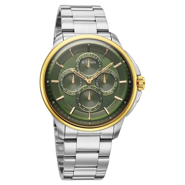 Titan Classique Four Eye Multifunction Analog with Green Dial Silver Stainless Steel Strap Watch for Men - image number 1