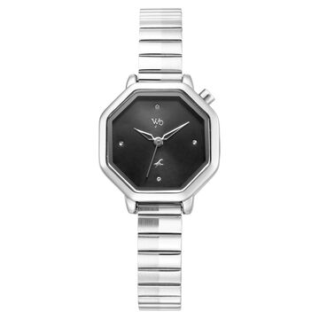 Vyb Seeker By Fastrack Quartz Analog Black Dial Silver Stainless Steel Strap Watch For Girls