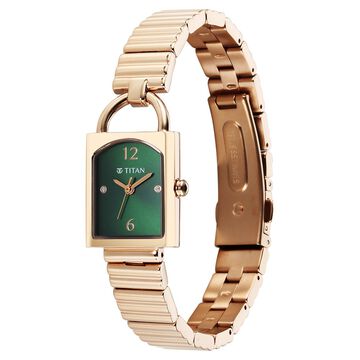 Titan Metro Quartz Analog Green Dial Stainless Steel Strap Watch For Women