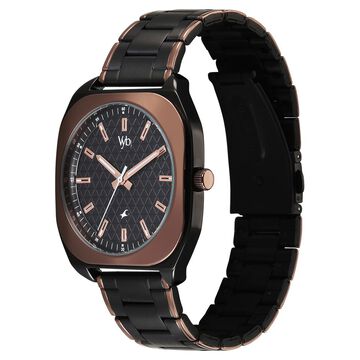 Vyb Aviator By Fastrack Quartz Analog Black Dial Two Toned Stainless Steel Strap Watch For Guys