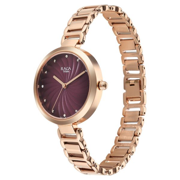 Titan Raga Memoirs Quartz Analog Burgundy Dial With Rose Gold Color Metal Strap Watch For Women - image number 2