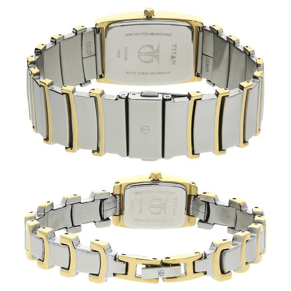 Titan Quartz Analog with Date Silver Dial Metal Strap Watch for Couple - image number 3