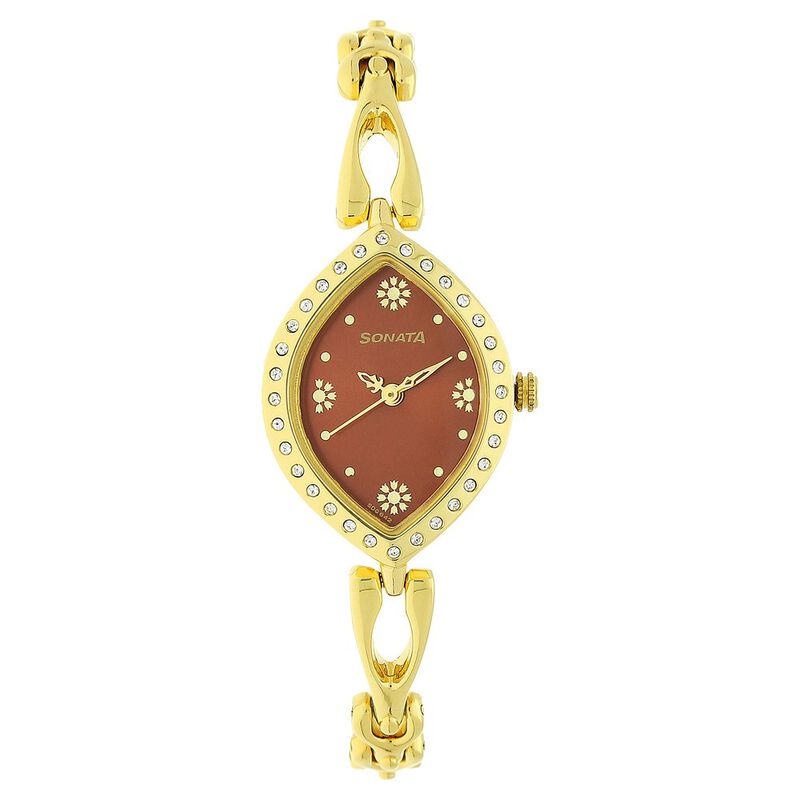Sonata Wedding Maroon Dial Women Watch With Metal Strap
