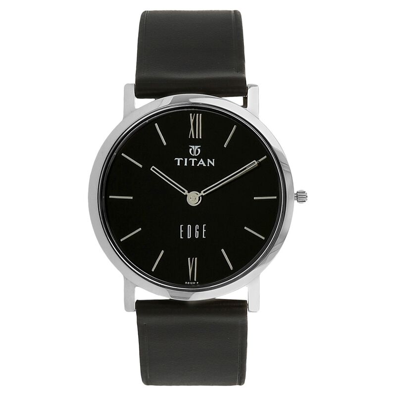 Titan Edge Quartz Analog Black Dial Black Leather Strap Watch For Men
