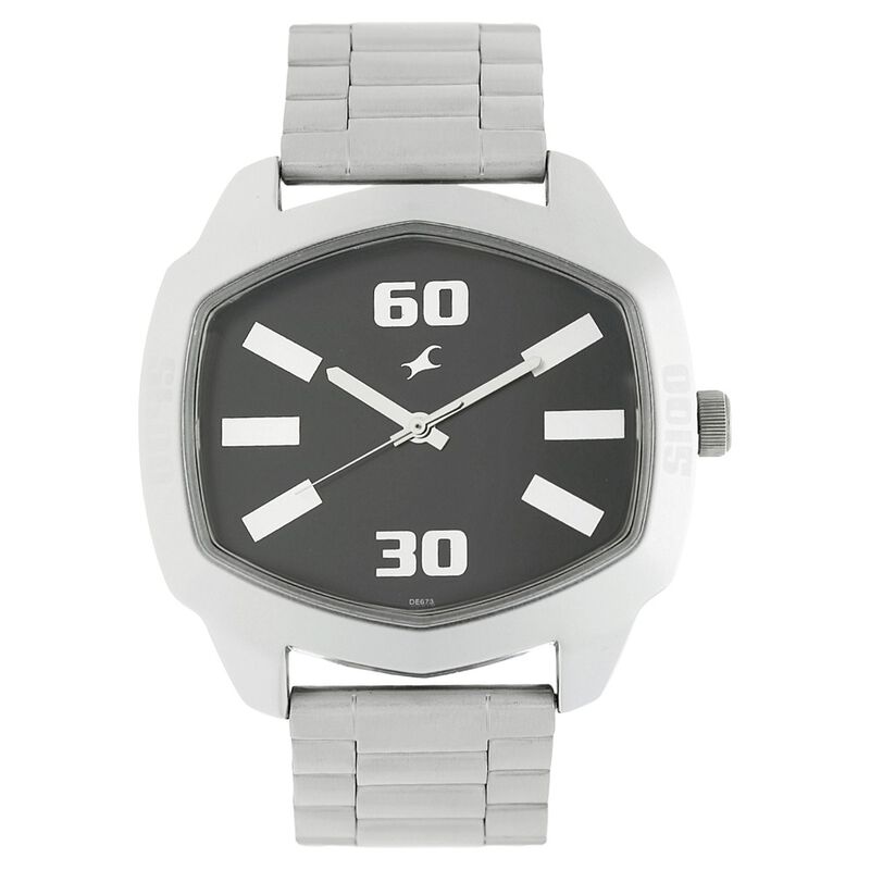 Fastrack Quartz Analog Black Dial Stainless Steel Strap Watch for Guys