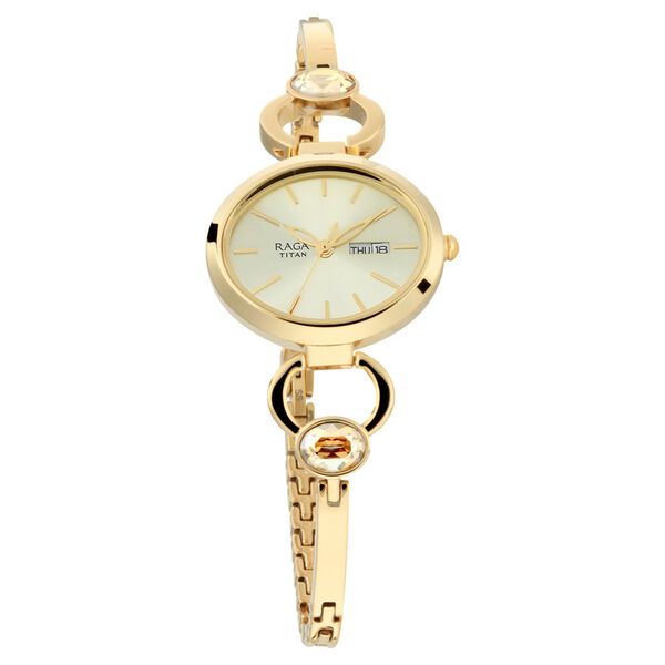 Titan Raga Viva Champagne Dial Analog with Day and Date Metal Strap watch for Women - image number 1
