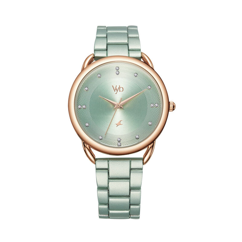 Fastrack Vyb Charmer Quartz Analog Green Dial Stainless Steel Strap Watch for Girls