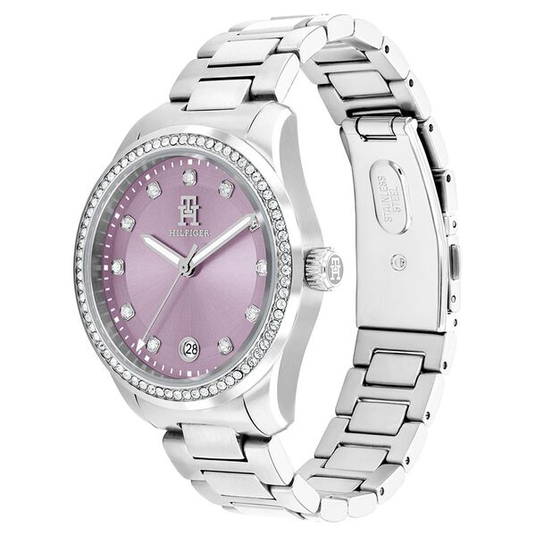 Tommy Hilfiger Quartz Analog Purple Dial Silver Stainless Steel Strap Watch For Women - image number 1