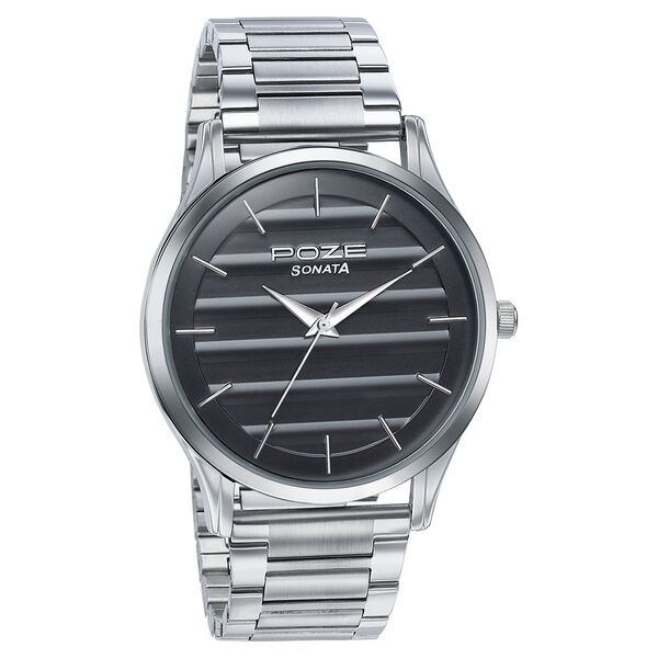 Sonata Poze Quartz Analog Black Dial Metal Strap Watch For Men - image number 2