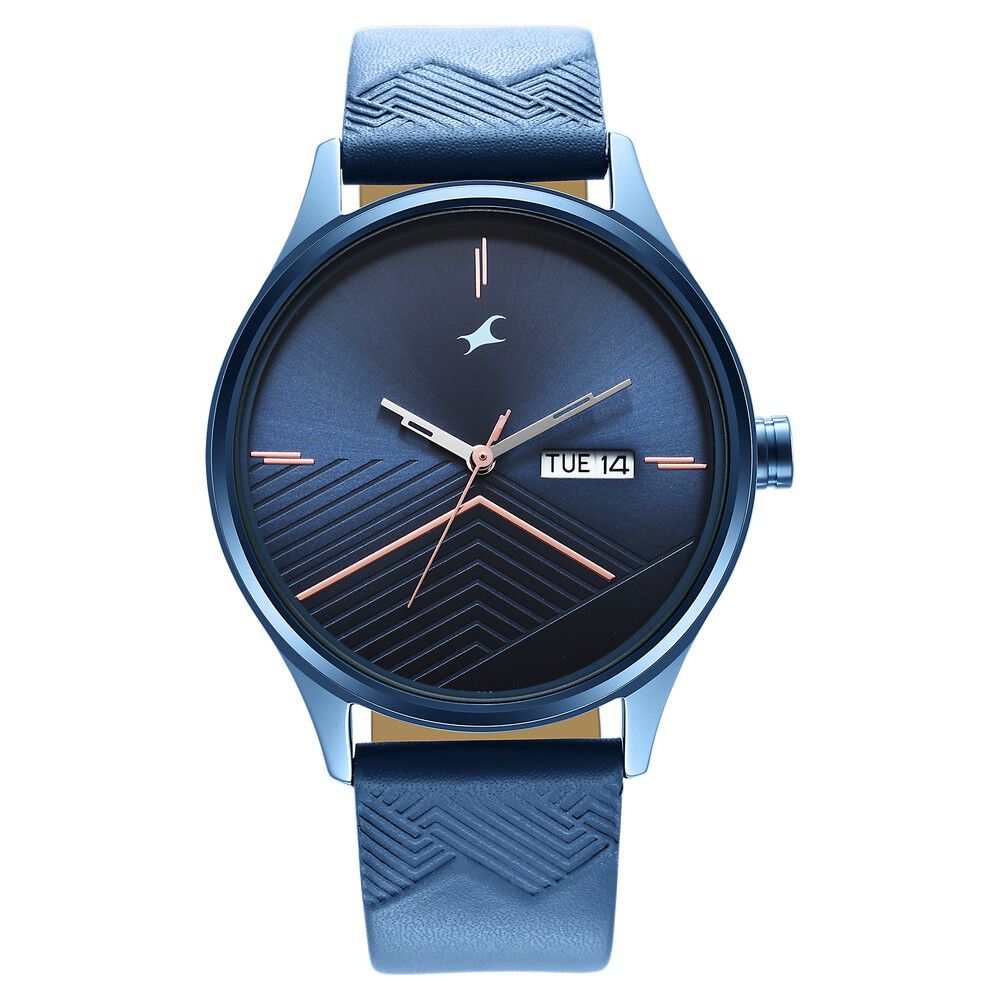 Buy Online Fastrack Style Up Quartz Analog with day and date Blue Dial Leather Strap Watch for Guys ns3247ql01 Titan
