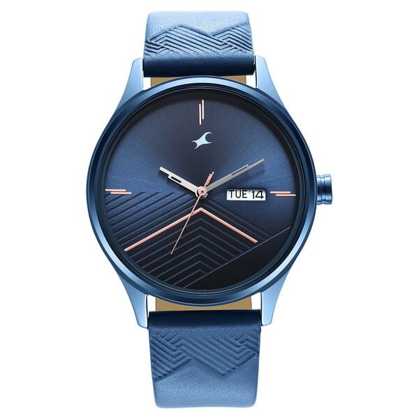 Fastrack Style Up Quartz Analog with Day and Date Blue Dial Leather Strap  Watch for Guys