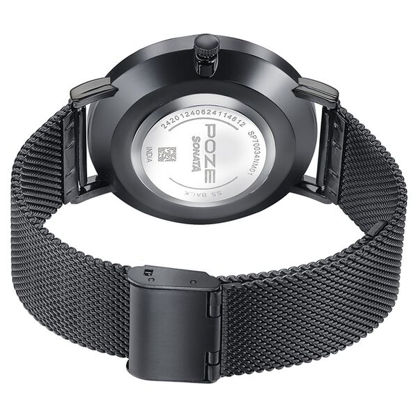Sonata Poze Quartz Analog Black Dial Black Metal Strap Watch For Men - image number 5