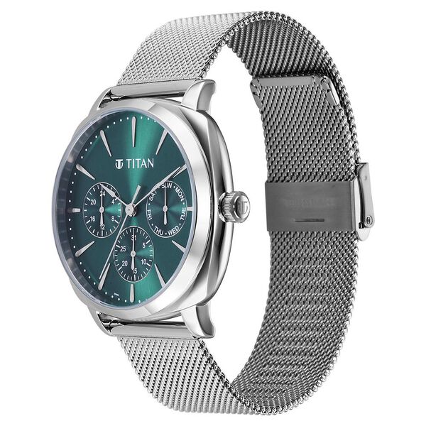 Titan Classique Suave Quartz Green Dial Silver Stainless Steel Mesh Strap Watch for Men - image number 3