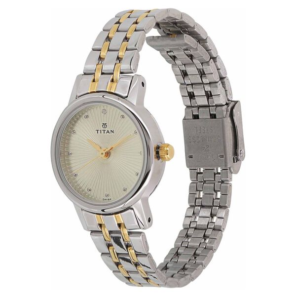 Titan Quartz Analog Champagne Dial Stainless Steel Strap Watch for Women - image number 1