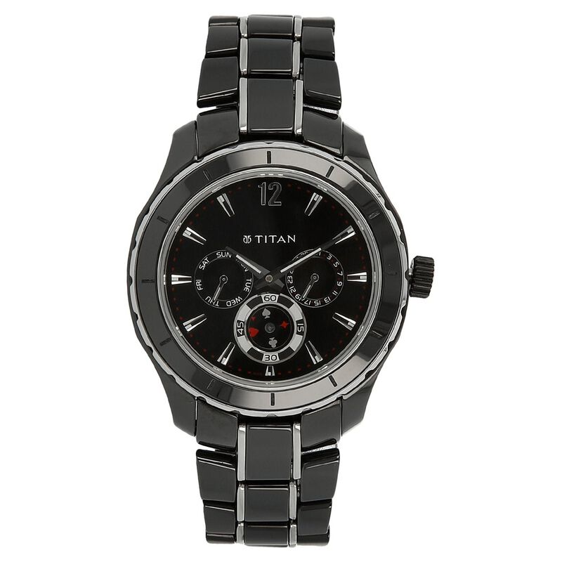 Titan Quartz Analog with Day and Date Black Dial Stainless Steel Strap Watch for Men