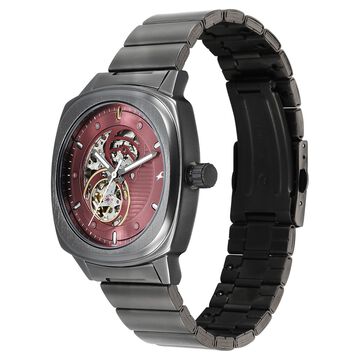 Fastrack Automatics Collection Pink Dial Grey Stainless Steel Strap Watch For Guys