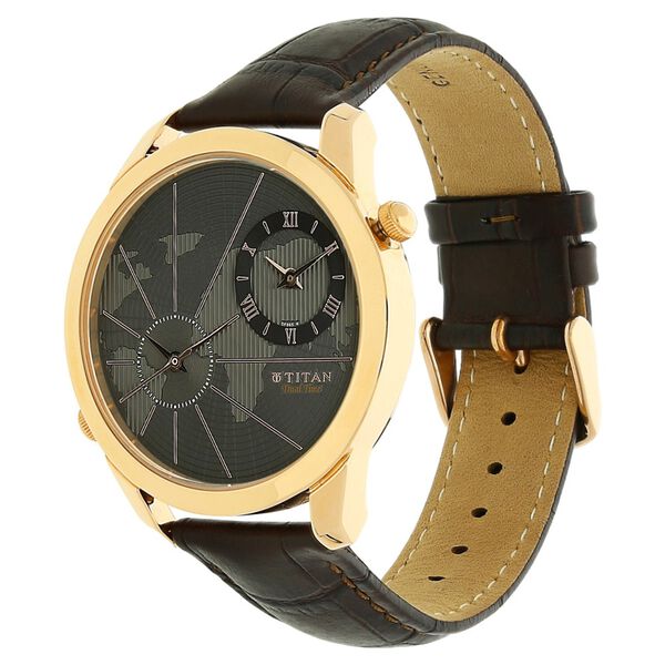 Titan Globe Trotter Anthracite Dial Dual Time Leather Strap watch for Men - image number 1