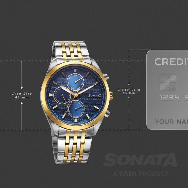 Sonata Magna Quartz Multifunction Blue Dial Two Toned Stainless Steel Strap Watch For Men - image number 3