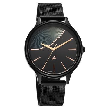 Fastrack Style Up Quartz Analog Black Dial Black Colour Stainless Steel Strap Watch For Girls