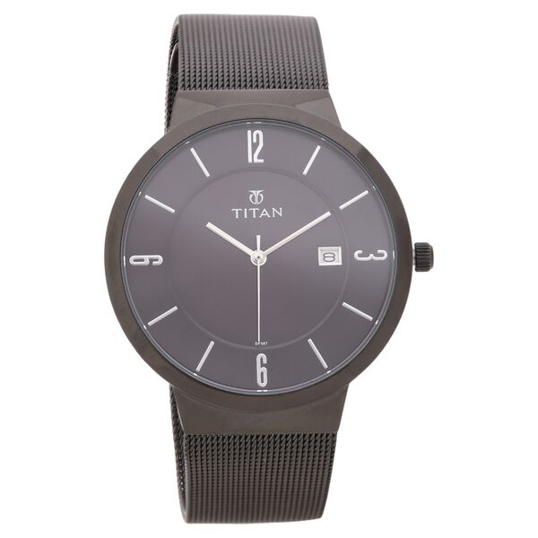 Titan Quartz Analog with Date Black Dial Stainless Steel Strap Watch for Men - image number 0