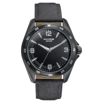 Sonata Poze Quartz Analog Black Dial Leather Strap Watch for Men