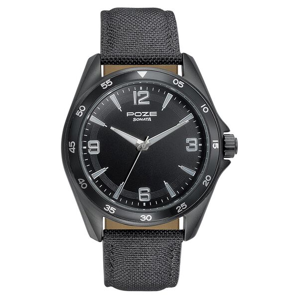 Sonata Poze Quartz Analog Black Dial Leather Strap Watch for Men - image number 1
