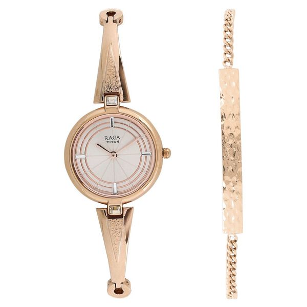 Buy Online Titan Raga Espana Rose Gold Dial Women Watch With Metal