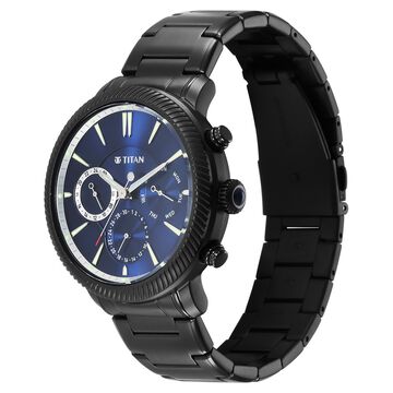 Titan Stellar Multifunction Blue Dial Black Stainless Steel Strap Watch For Men