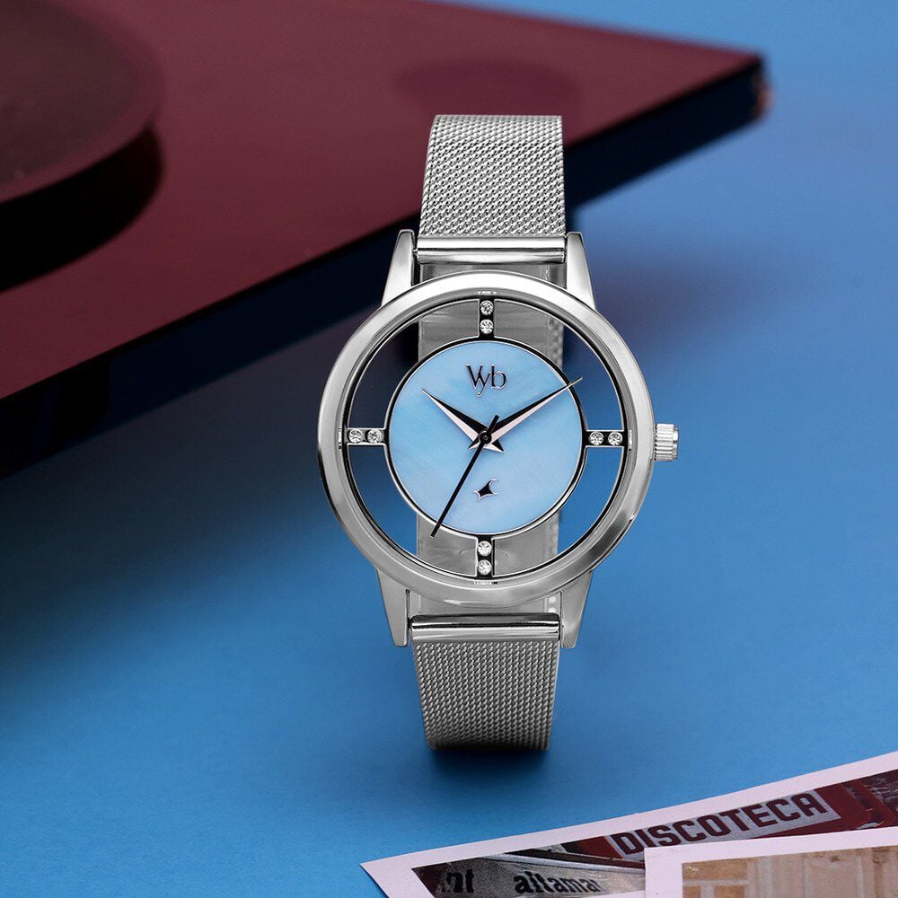 Vyb Runway By Fastrack Quartz Analog Blue Dial Silver Stainless Steel Strap Watch For Girls-image-18