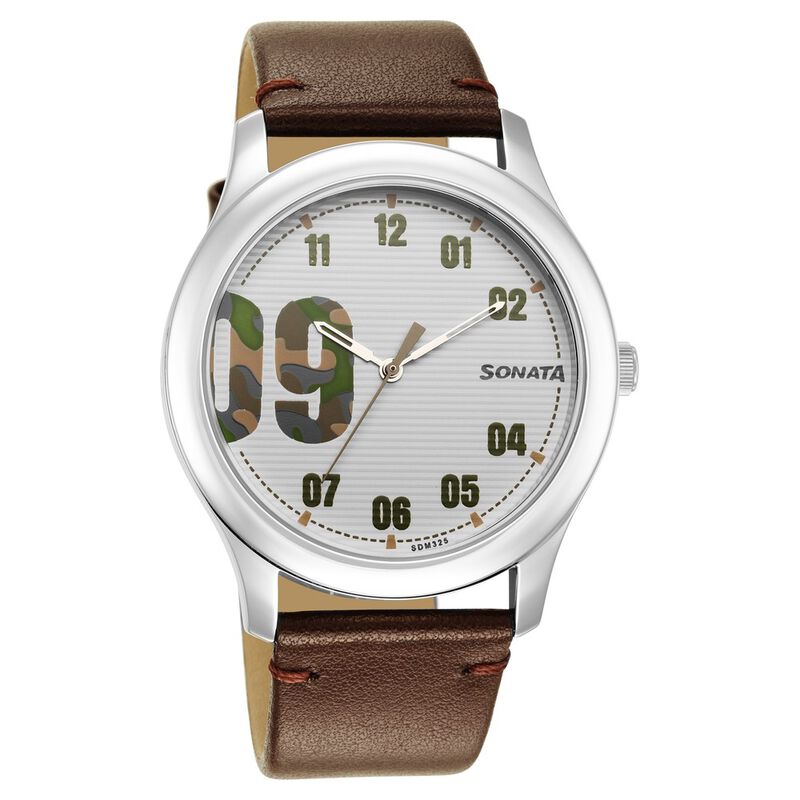 Sonata Quartz Analog White Dial Leather Strap Watch for Men - image number 0
