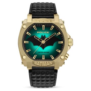 Police Batman Quartz Analog With Back light Black Round Dial Black Leather Strap Watch For Men