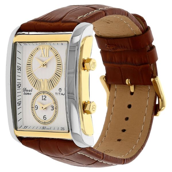 Titan Quartz Analog White Dial Leather Strap Watch for Men - image number 1