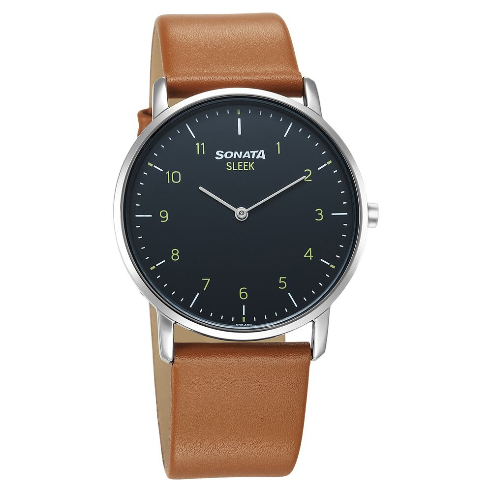 Buy Online Sonata Sleek Quartz Analog Grey Dial Tan Leather Strap