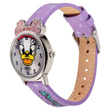 Zoop Disney Daisy Duck Analog Watch with Silver Dial & Purple Strap for Girls Kids, from House of Titan
