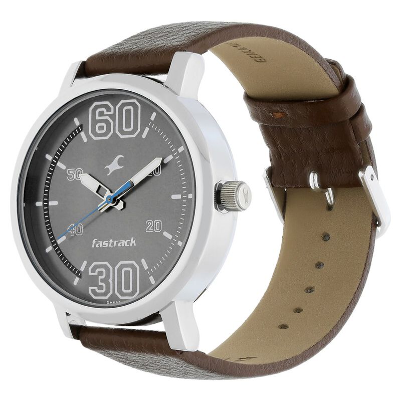 Fastrack Fundamentals Quartz Analog Grey Dial Leather Strap Watch for Guys - image number 2