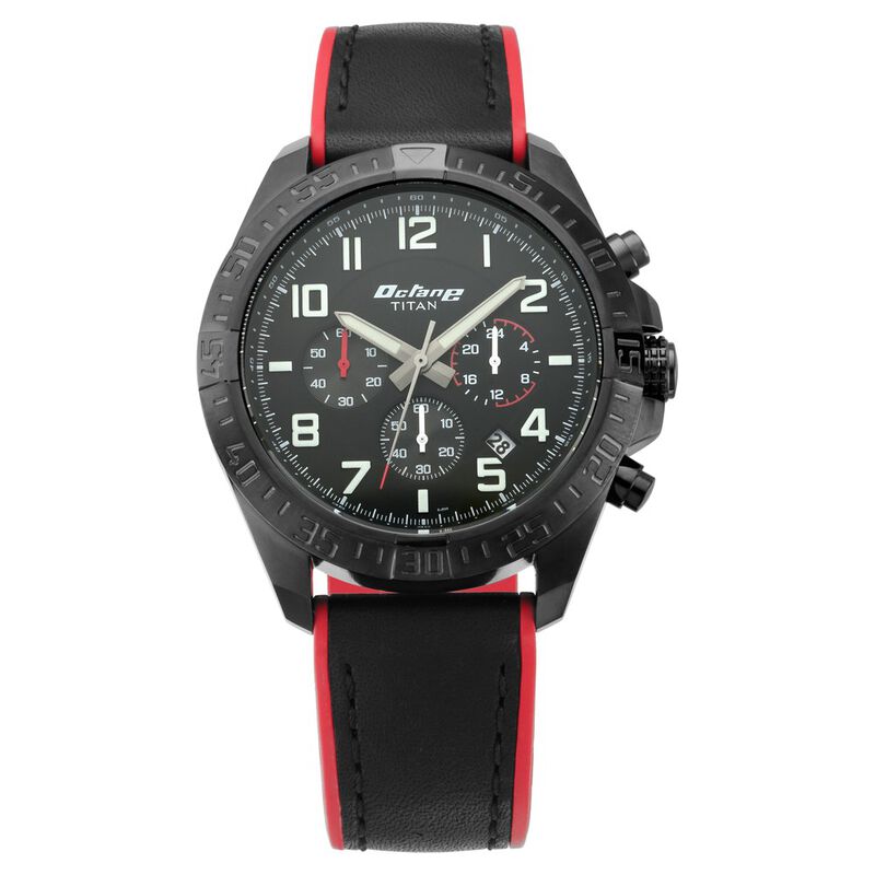 Titan Octane Hyper Lume Black Dial Chronograph Leather Strap Watch for Men - image number 1