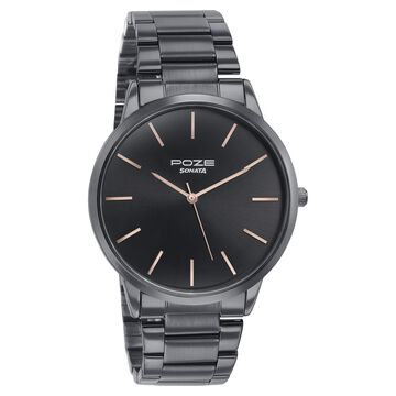 Sonata Poze Quartz Analog Black Dial Black Color Stainless Steel Strap Watch For Men