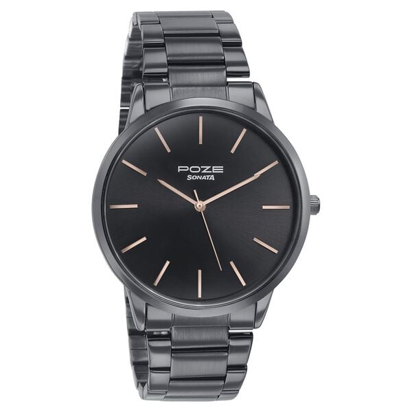 Sonata Poze Quartz Analog Black Dial Black Color Stainless Steel Strap Watch For Men - image number 2